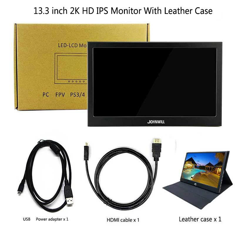13,3 дюймов 2560x1440 портативный монитор ПК для PS4 Windows 7 8 10 Full HD lcd 2K HDMI ips экран игровой монитор ультра тонкий дисплей - Цвет: 2K monitor with case
