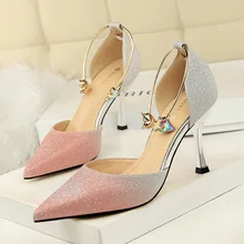 buckle strap women pumps Classic Slingback sandals summer high heels pumps women shoes gradient hollow pointed rhinestone metal runway crystal rhinestone rivets studded women pumps slingback pointed toe summer sandals kitten heels crystal shoes women