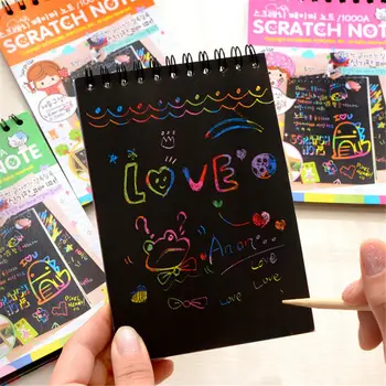 

Coloffice Creative kawaii memo pads Kids Rainbow Colorful Scratch Art Kit Magic Drawing Painting Paper Notebook school suppplies