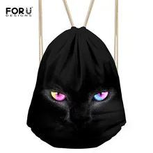 FORUDESIGNS/черная сумка на шнурке с кошкой для мужчин и женщин, модная сумка для путешествий, рюкзак с принтом животных