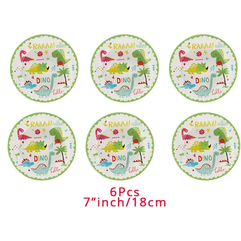 Динозавр одноразовая посуда и динозавр латексные воздушные шары для детей игрушки День рождения вечерние украшения джунгли Вечерние - Цвет: 6pcs 7inch plates