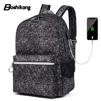 

Boshikang Luminous Men Backpack Snowflake Design Men's 15.6"Laptop Bag Usb Charging Oxford School Bag College