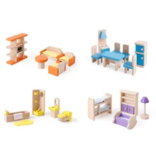 Новинка; 1 комплект Детский модель дома деревянные маленькие игрушки кукольный домик с мебелью Аксессуары игрушки деревянная мебель куклы Детская комната D86
