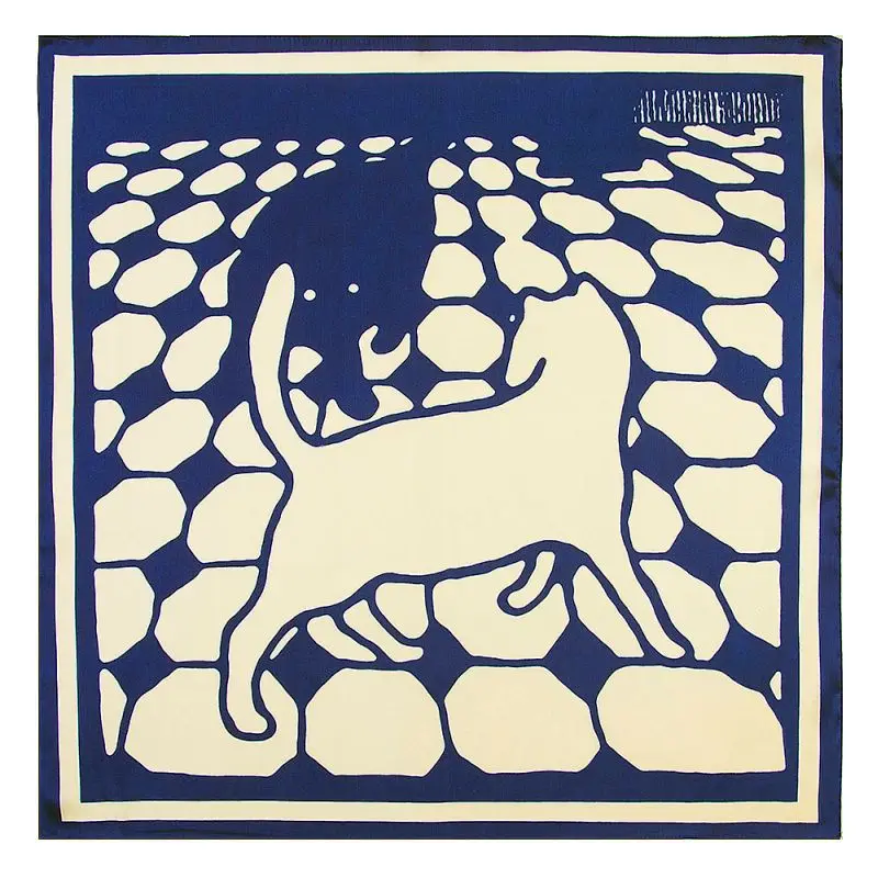 

POBING New Satin Silk Scarf Women Square Scarves Cat Design Animal Bandana Office Lady Gift Foulards Small Hijab 60cm