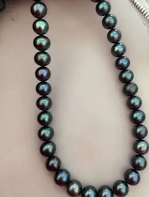

HOT## Wholesale >> 18inch stunning 11-12mm tahitian peacock green pearl necklace