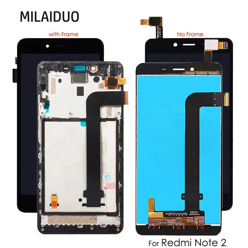 

LCD Display For Xiaomi Redmi Note 2 Note II Touch Screen Digitizer Assembly Replacement Black White With Frame 5.5 inch