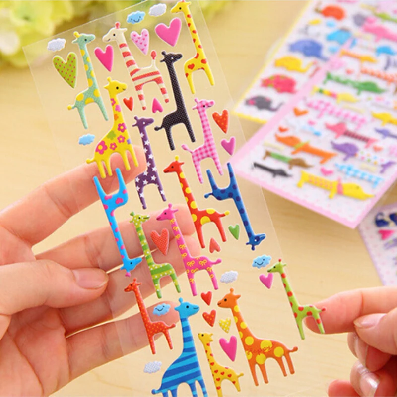 New 1 Sheet DIY Cartoon 3D Sponge Bubble Sticker Cat Dog Giraffe Elephant for Kids Toy Notebook Album Calendar Stickers