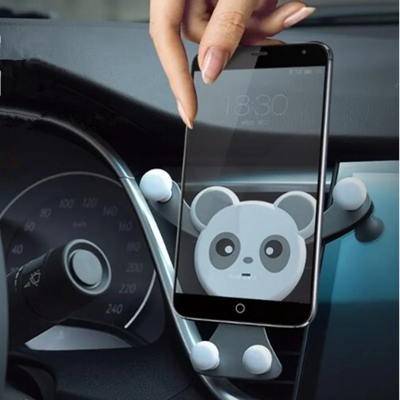 Soporte Universal para teléfono de coche de animales de dibujos animados, soporte de ventilación de aire, Clip de montaje, soporte de teléfono para coche de gravedad, accesorios, organizador Interior de coche panda