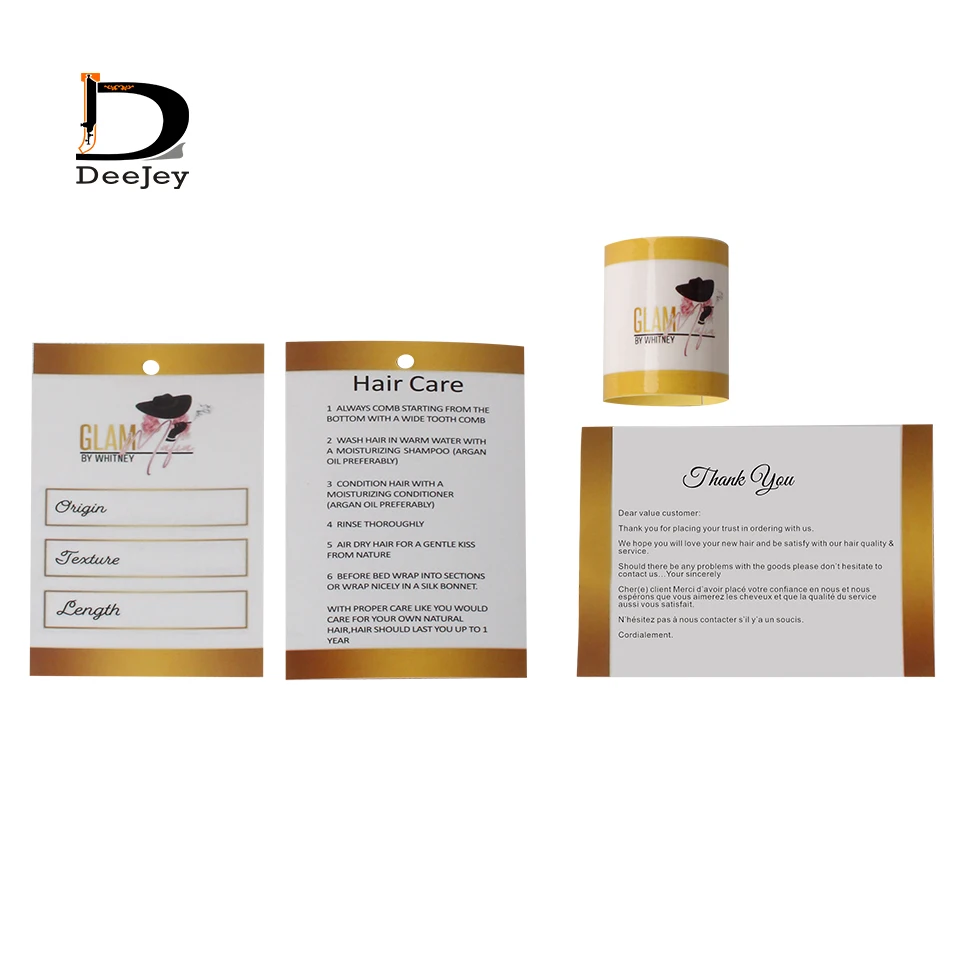 

customized paper hair hang tag paper hair bundle wrapper thank you card packaging kits
