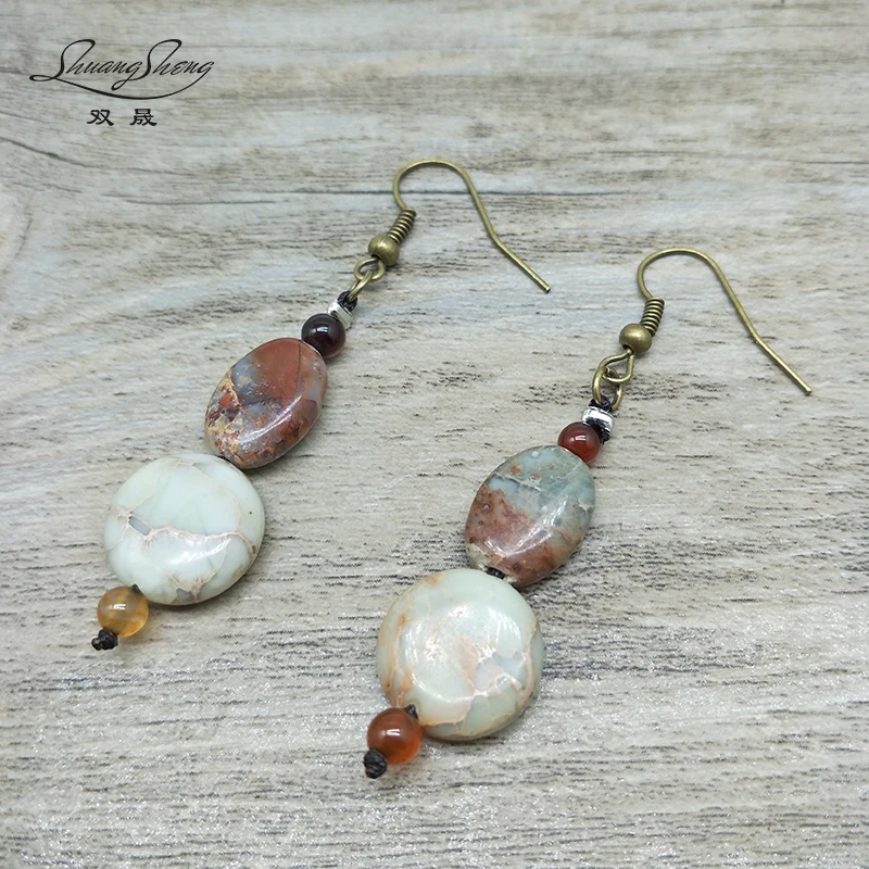 

New fashion retro beaded earrings shaped natural stone beads handmade jewelry earrings for women