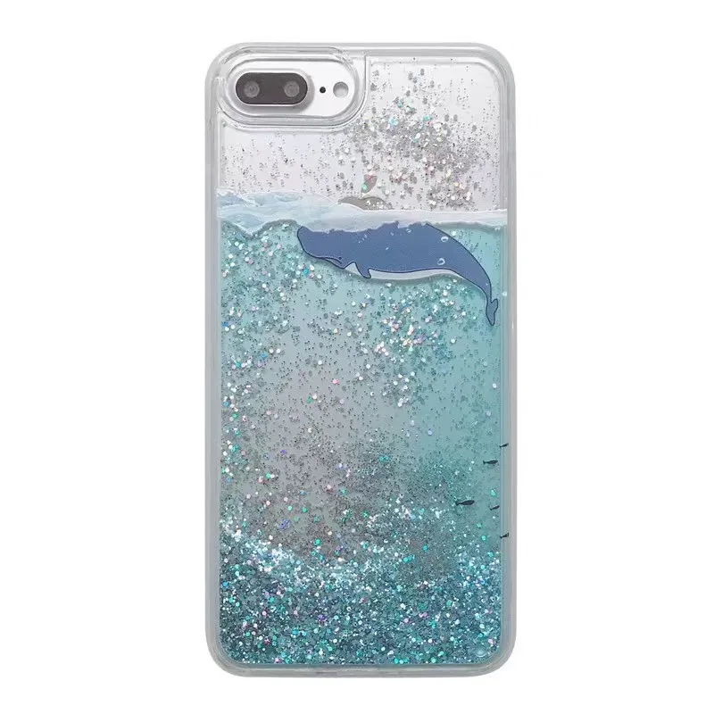 LUDI Glitter Blue Liquid quicksand Phone Case for iPhone 7 7Plus Whale Ttansparent Phone Case for iPhone X 6 6s 8 8Plus 6 6sPlus09