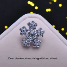 J0155) 20 мм металлическая кнопка со стразами с петлей, серебряное покрытие, форма цветка