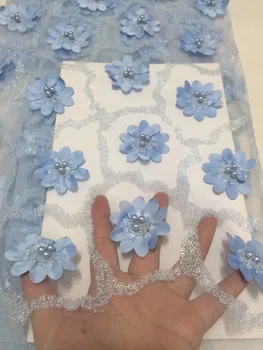 

2018 Beads African Lace Fabric High Quality Guipure Embroidery Lace African Fabric 5 Yards/piece Swiss French Net Lace Sky Blue