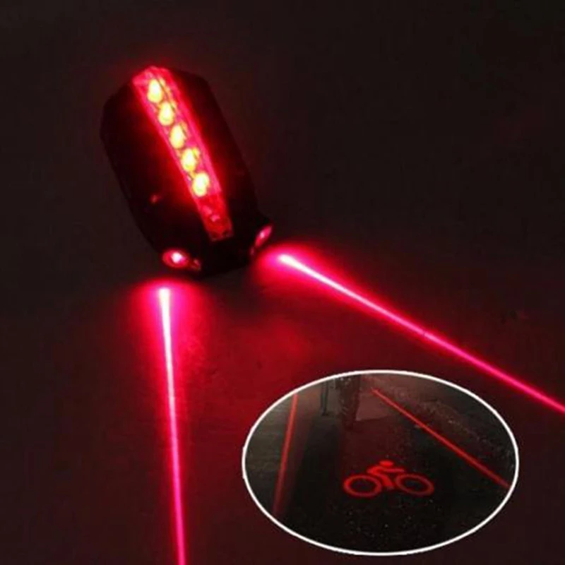 Excellent LED Bicycle Light Night 2 Laser + 5 LED Rear Bike Tail Light Beam safety warning Red Rear Lamp Waterproof Safety Warning Light 0