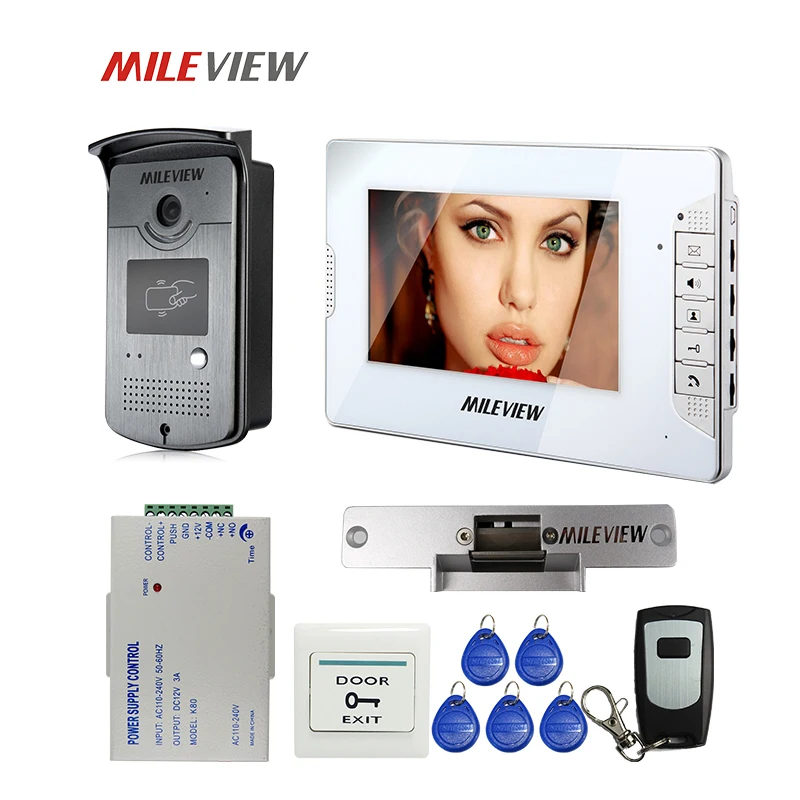 

MILEVIEW 7" Color Screen Video Door Phone Doorbell Intercom System RFID Access Control Camera Electric Strike Lock FREE SHIPPING