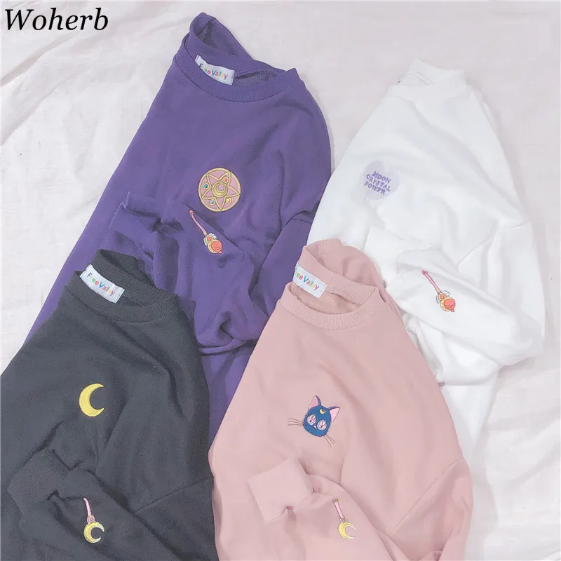 Милый тонкий Свитшот Woherb в стиле Харадзюку Женские кофты с длинными рукавами и