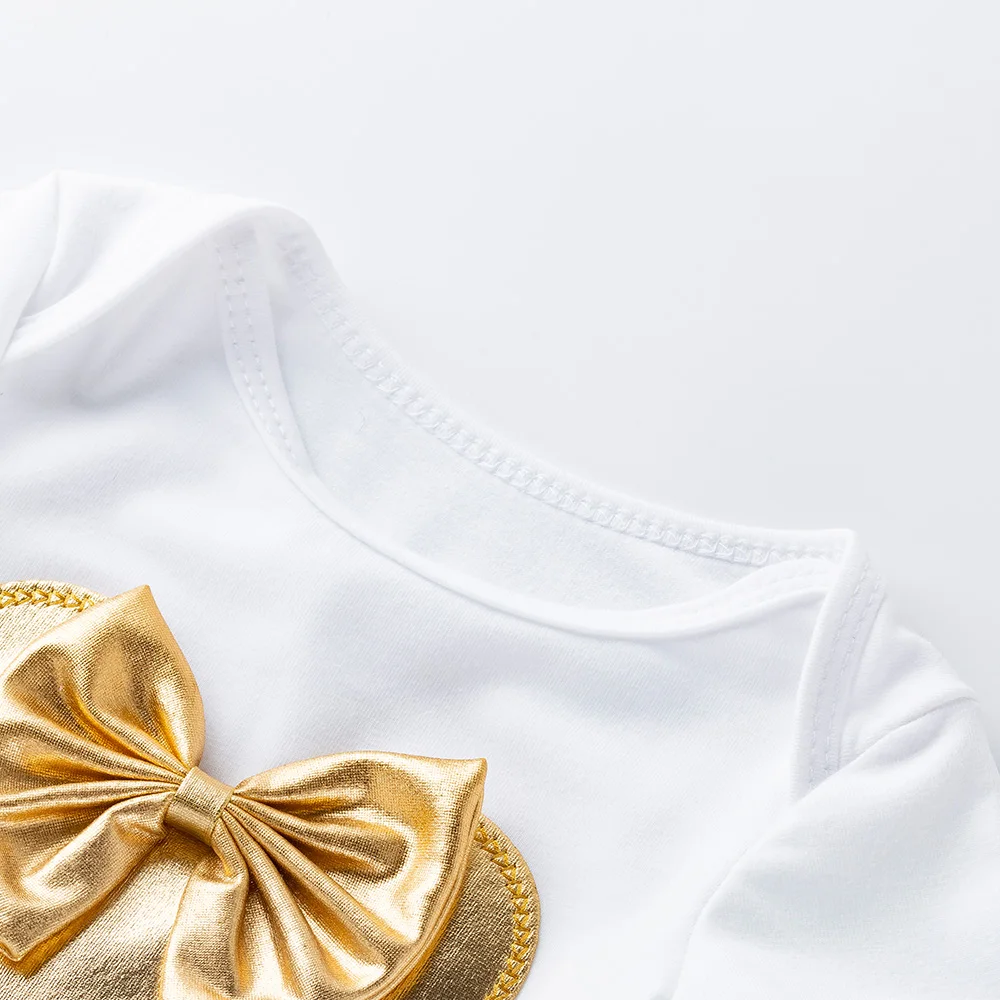 Новинка года; одежда для маленьких девочек; белый хлопковый комбинезон с золотыми оборками; юбка-пачка для маленьких девочек; обувь; повязка на голову; комплекты для новорожденных