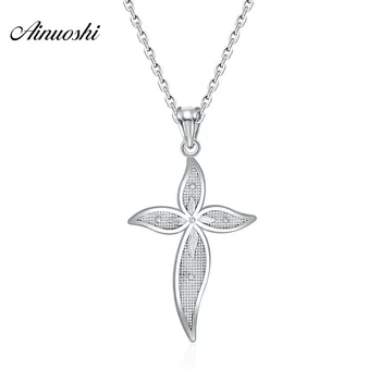 

Hiphop 925 Sterling Silver White Pendant Necklace Vintage Women Leaf Cross Leaves Shaped Silver Necklace Pendant Gifts