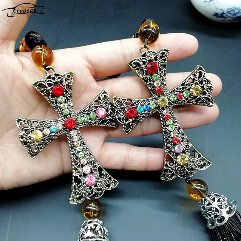 

Car Pendant Jesus Cross Car Rearview Mirror Hanging Decorations Rhinestone Gorgeous Tassel Style Automobiles Auto Accessories