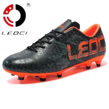 

LEOCI 2017 Cheap FG Black and Orange Football Shoes Soccer Cleats, Infant Original Sports Outdoor 33-45 HG AG Men Football Boots