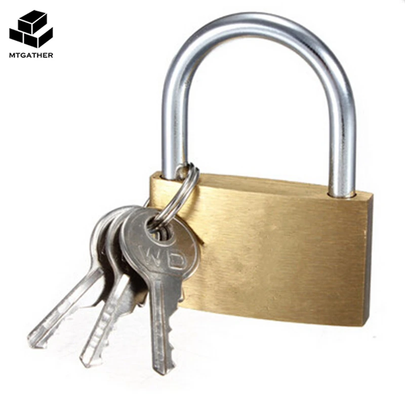 

MTGATHER Brass Padlock Long Shackle Travel Luggage/Suitcase/Gate 3 Keys Lock Security Durable About 20x30.5x7mm