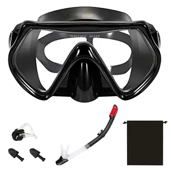 

6-Piece Diving Masks Adjustable Snorkeling Diving Tempered Glass Snorkel Mask Anti-fog Watertight Shockproof Diving Mask Black
