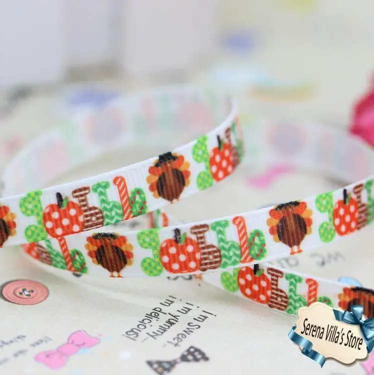 

New 3/8" Thanksgiving Day Turkey Printed Grosgrain Ribbon Hairbow Party one direction cheap logo gift wrap birthday gift paking