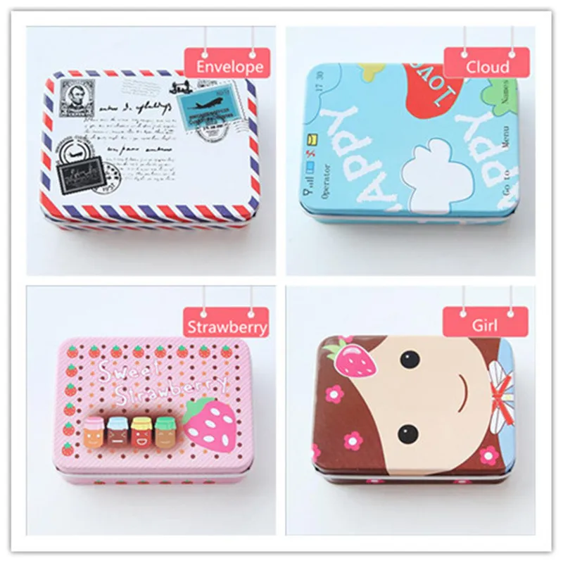 

4 Pcs Photo Storage Box for Fujifilm Instax Mini Film Cartoon Small Iron Tin Box Jewelry Coins Card Holders Tiny Items Storage-