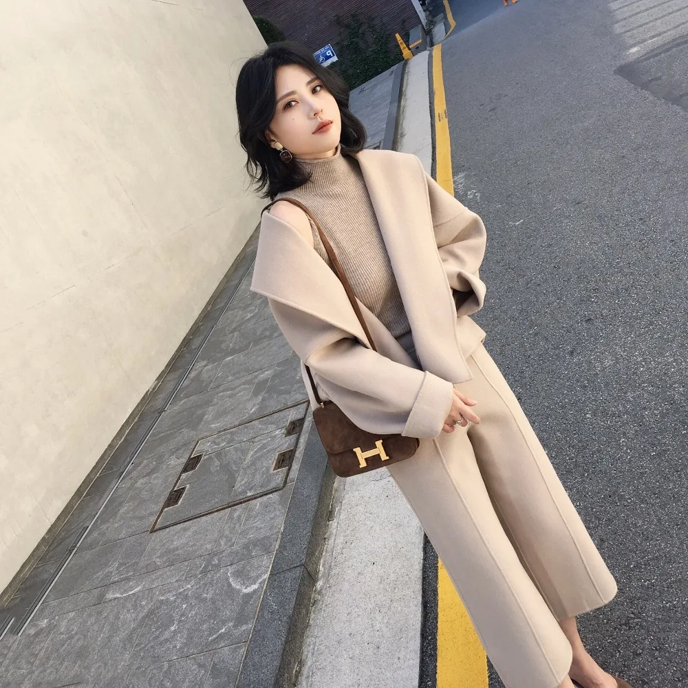 Herfst en winter vrouwen nieuwe dubbele geconfronteerd wollen pak korte paragraaf losse jas was dun wollen negen broek twee sets JQ1181 Herfst en winter vrouwen nieuwe dubbele geconfronteerd wollen pak korte paragraaf losse jas was dun wollen negen broek twee sets JQ1181