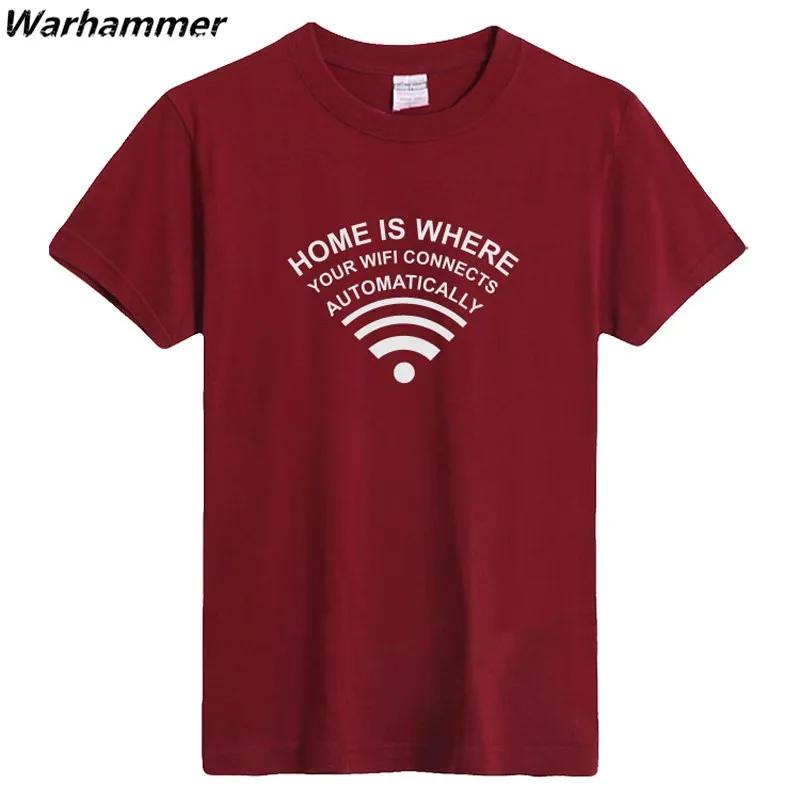 

GEEK Mens T shirts Home Is Where Your WIFI Connects Automatically Programmer Fan Short Sleeve Cotton O-Neck S3XL Tee Shirt Homme
