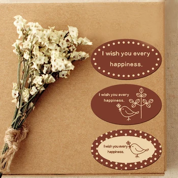 

160pcs Oval DIY Stickers Wedding Sealing Kraft Paper Packaging Sticker 4.7X2.7cm Baking Package Cake Box Party Decoratie H2046
