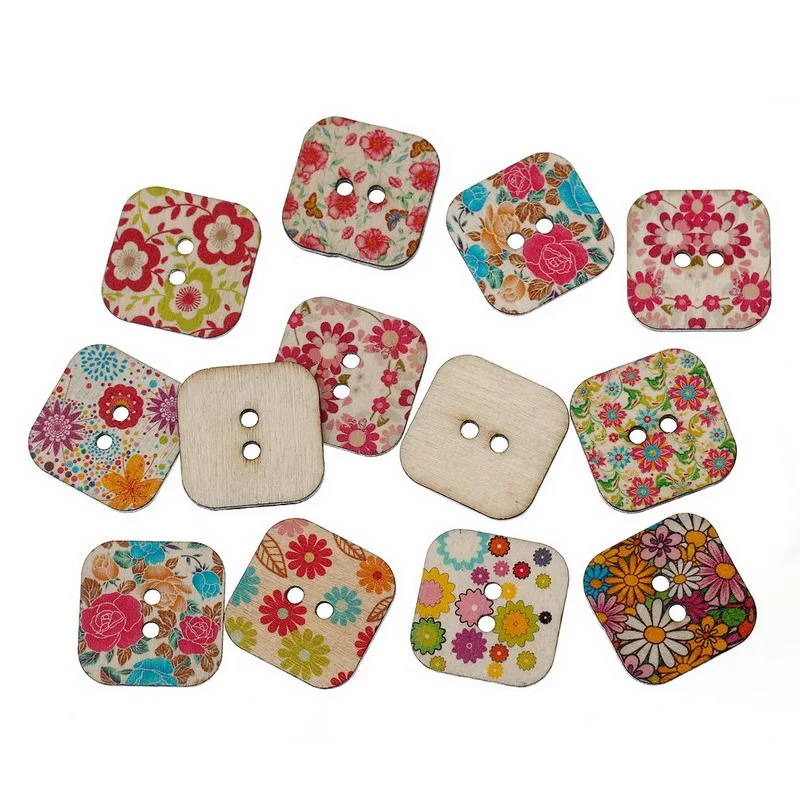 XINAHER-50PCs-Random-Mixed-flower-pattern-square-Buttons-2-Holes-Mixed-Sewing-Wooden-Buttons-Flatblck-Scrapbooking (1)
