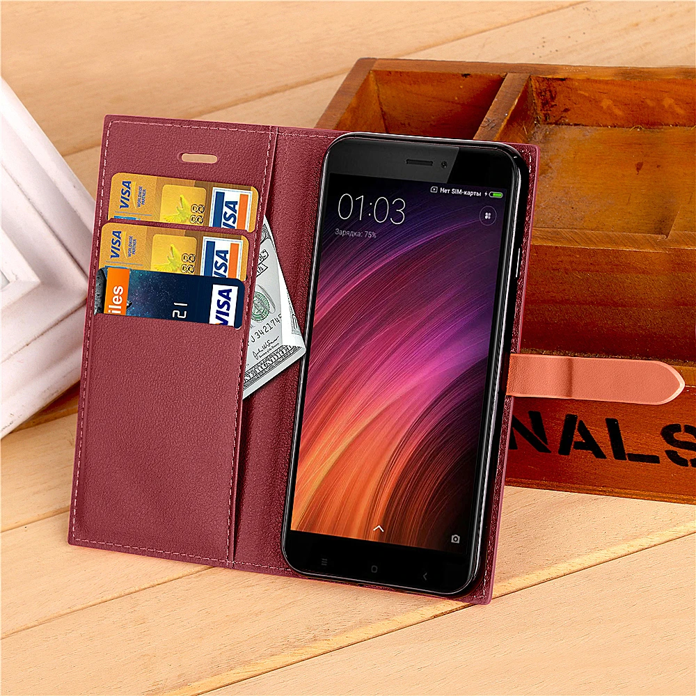 Perfect Wallet Case For Xiaomi Redmi 4,Luxury Leather Cover With Magnetic Stand Card Holder Case For Xiaomi Redmi 4 4X Folio Flip Case 15