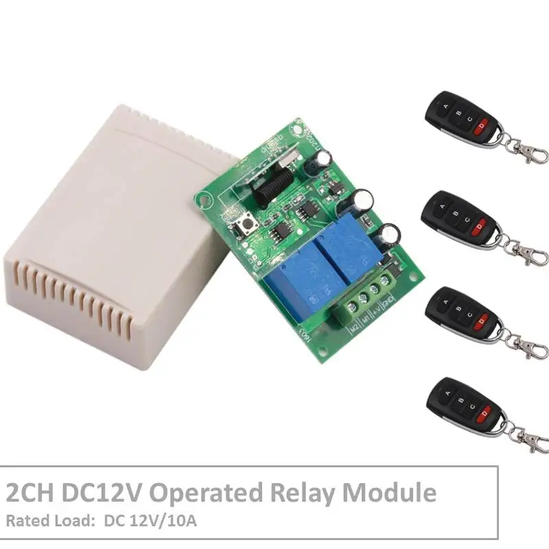 

RF Switch Remote Control DC 12V 2 Gang Relay Receiver and 1527 learning code Transmitter For LED Light Electric Device Control