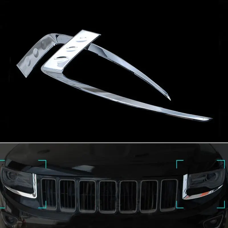 

2pcs ABS Headlight Eyebrow Garnish Cover Trim Bumper For Jeep Grand Cherokee 2014