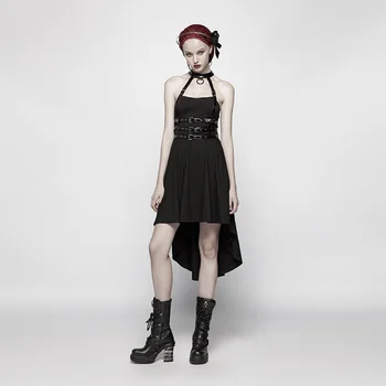 

PUNK RAVE Women Punk Dress Asymmetric High-low Hem Halterneck Dress Punk Rock Streetwear Fashion Sexy Evening Party Dresses