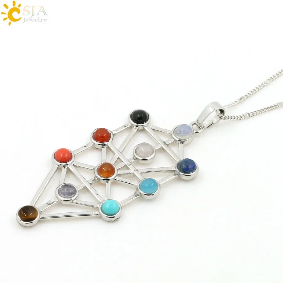 2016 Reiki Chakra Stone Pyramid Pendant Necklaces