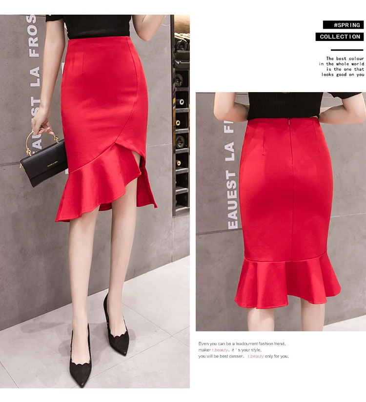 S-5XL размера плюс юбка Модная элегантная сексуальная тонкая юбка карандаш однотонная Красная Женская юбка юбки с высокой талией Женская одежда 1554 45