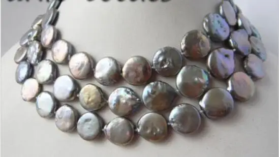

FREE SHIPPING>@@> Hot sale new Style >>>>> 50'' 14MM Gray Coin Freshwater Pearl Necklace