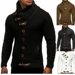 Осень-зима Для мужчин свитер пальто с длинным рукавом Однотонный свитер куртки Для мужчин толстые вязаные пальто Повседневное трикотаж S-3XL