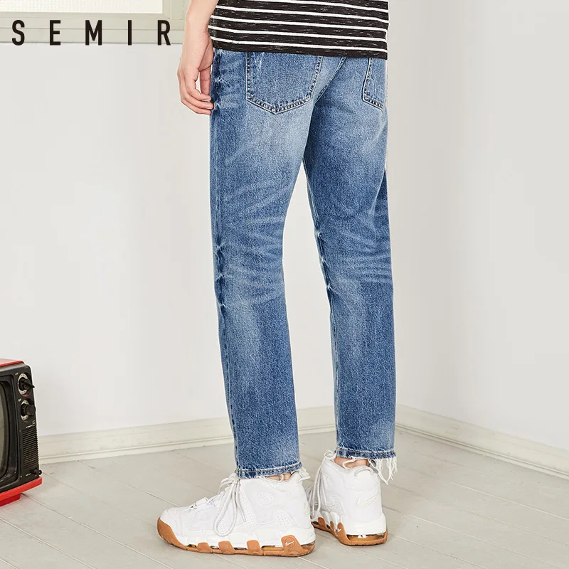 SEMIR мужские джинсы новые летние 2018 отверстие прямые девять минут брюки хлопковые