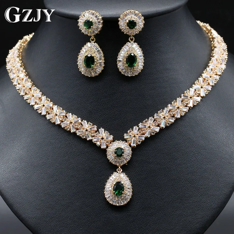 GZJY Luxury High Quality African CZ Cubic Zirconia Earring Necklace