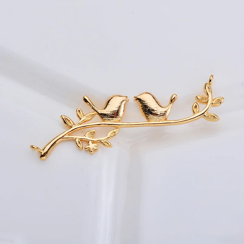 

(148) 6PCS 14.5x45MM 24K Gold Color Plated Bird with Tree Connector Charms High Quality DIY Jewelry Making Findings