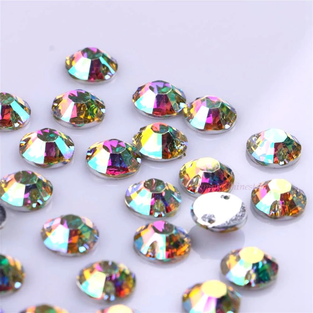 

10mm 50pcs/pack Crystal AB Sew On Rhinestones Round Resin DIY Wedding Dress Two Holes Crystals Jewelry Sewing-On Shiny Beads
