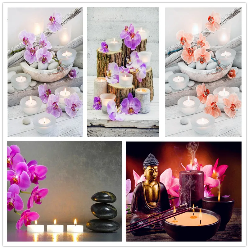 

100% Full 5D Diy Daimond Painting "Candle&Orchid" 3D Diamond Painting Round Rhinestones Diamant Painting Embroidery Flowers