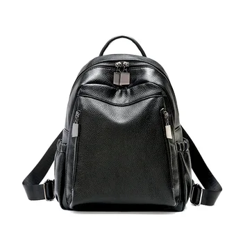 

CHALLEN Leather Backpack Student Travel Bag Multi-function Backpack 2019 Girl New Fashion Black Vintage Large Bag For Female
