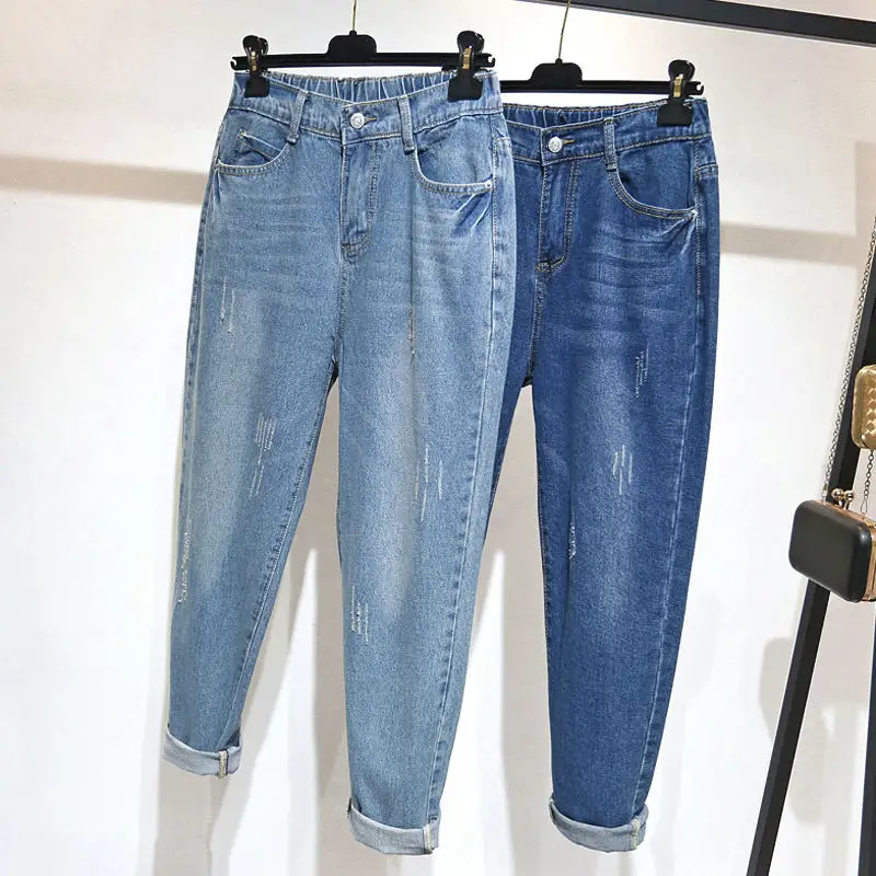 Vintage Jeans Women With High Waist Harem Pants Elastic Plus Size 5XL Jeans Boyfriends Casual Streetwear Mom Jeans Femme Q1171