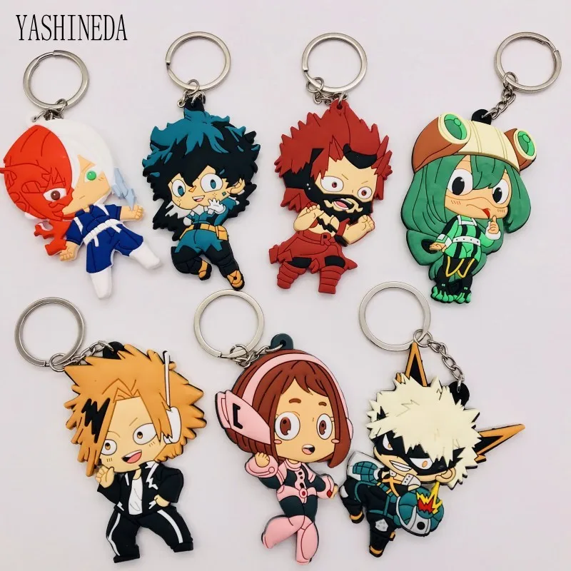 

10PCS Cartoon Comics My Hero Academia Keychain PVC Anime Figure 3D Double Side Key Ring Key Chain Kids Trinket Gift Key Holder