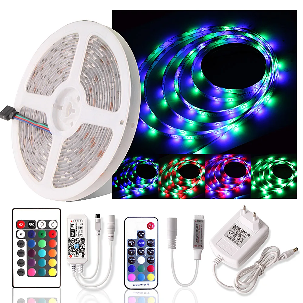 

Ribbon LED Strip Light Waterproof 2835 Fita Led RGB Tape Diode Tira LED 12V Flexible Led Strip Wifi 24key/RF 17Key Power Adapter