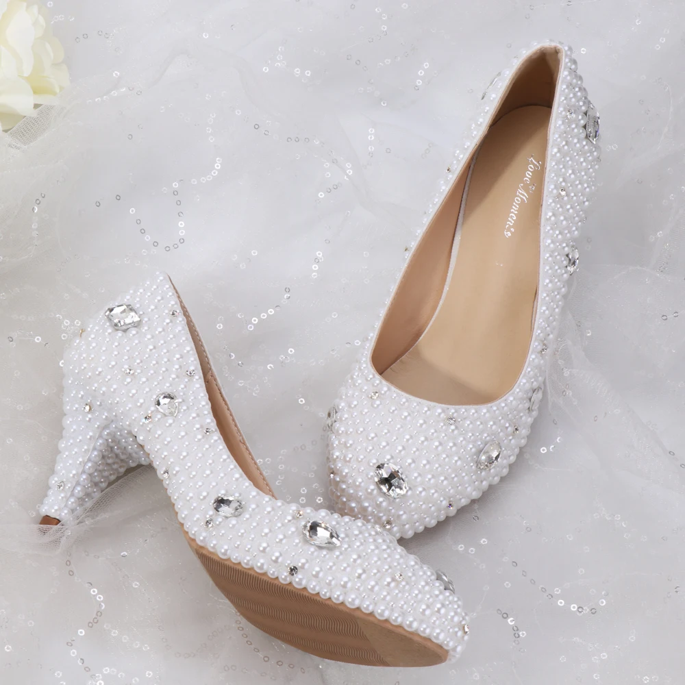 wedding shoes for bride White color diamond and pearl plated original Stilo bridal  shoes special design